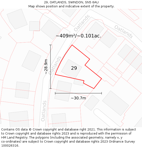 29, OATLANDS, SWINDON, SN5 6AU: Plot and title map