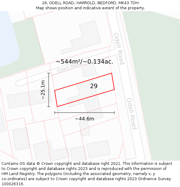 29, ODELL ROAD, HARROLD, BEDFORD, MK43 7DH: Plot and title map