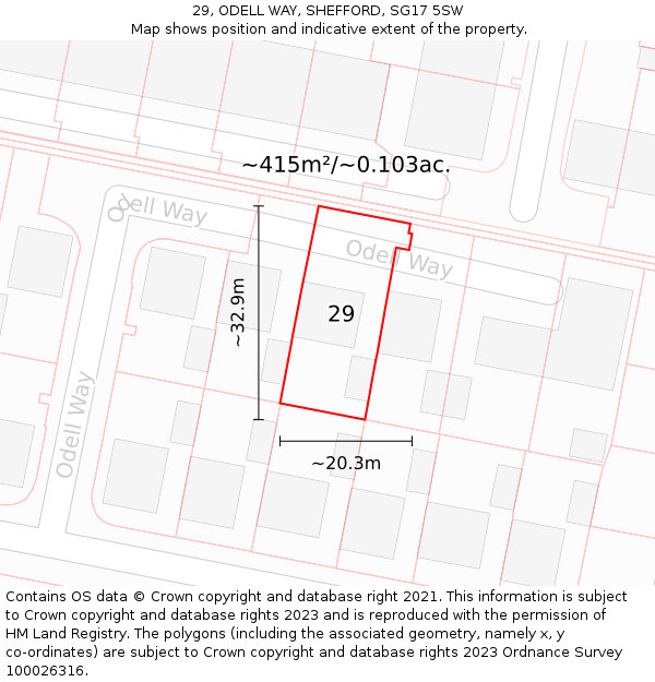 29, ODELL WAY, SHEFFORD, SG17 5SW: Plot and title map