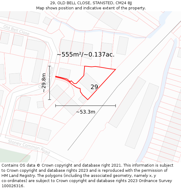 29, OLD BELL CLOSE, STANSTED, CM24 8JJ: Plot and title map