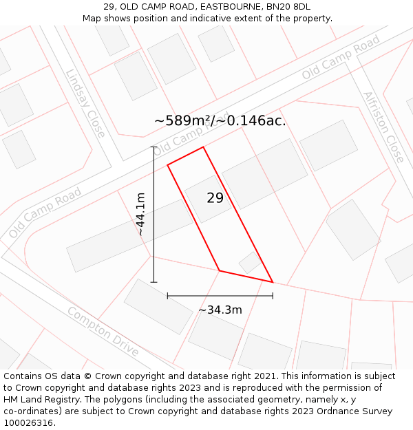 29, OLD CAMP ROAD, EASTBOURNE, BN20 8DL: Plot and title map