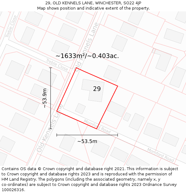29, OLD KENNELS LANE, WINCHESTER, SO22 4JP: Plot and title map