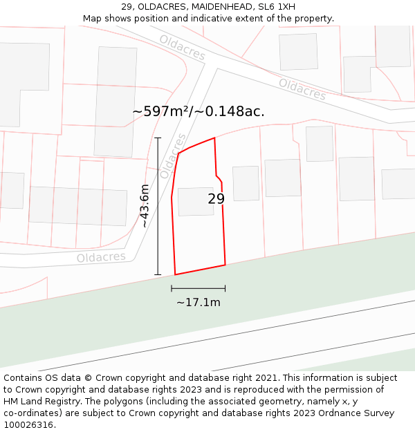 29, OLDACRES, MAIDENHEAD, SL6 1XH: Plot and title map