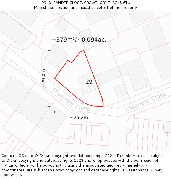 29, OLEANDER CLOSE, CROWTHORNE, RG45 6TU: Plot and title map