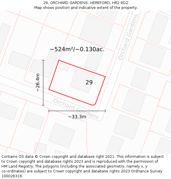 29, ORCHARD GARDENS, HEREFORD, HR2 6DZ: Plot and title map