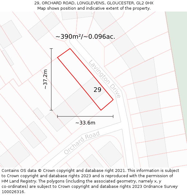 29, ORCHARD ROAD, LONGLEVENS, GLOUCESTER, GL2 0HX: Plot and title map