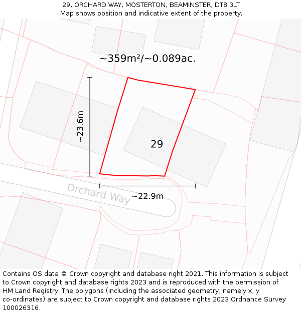 29, ORCHARD WAY, MOSTERTON, BEAMINSTER, DT8 3LT: Plot and title map