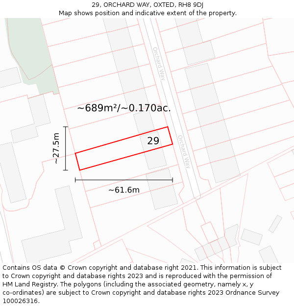 29, ORCHARD WAY, OXTED, RH8 9DJ: Plot and title map