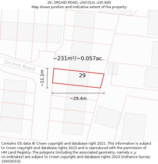 29, ORCHID ROAD, LINCOLN, LN5 9XD: Plot and title map