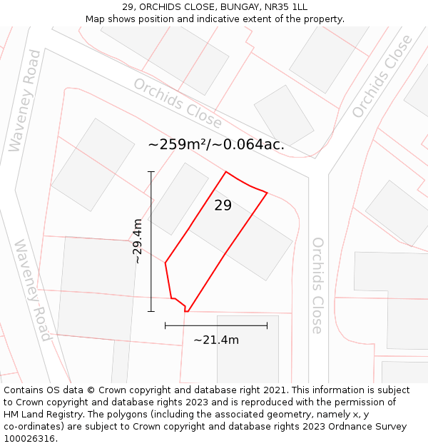 29, ORCHIDS CLOSE, BUNGAY, NR35 1LL: Plot and title map