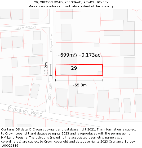 29, OREGON ROAD, KESGRAVE, IPSWICH, IP5 1EX: Plot and title map