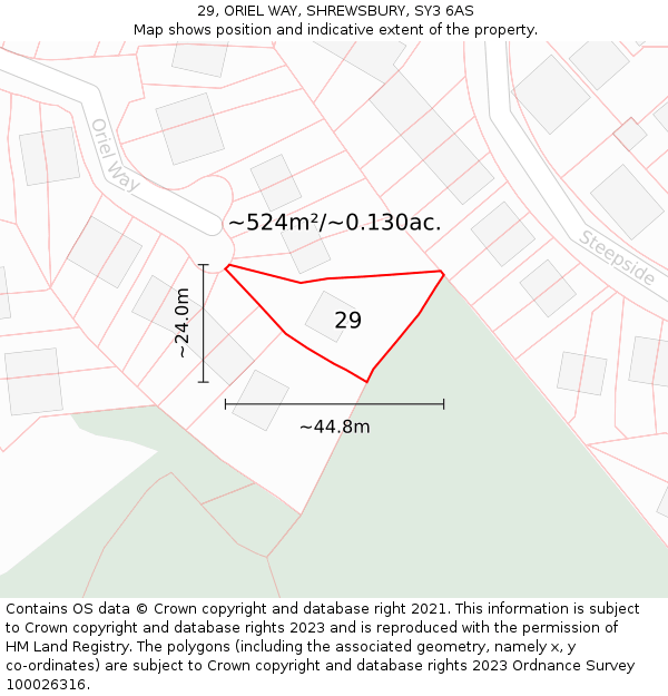 29, ORIEL WAY, SHREWSBURY, SY3 6AS: Plot and title map