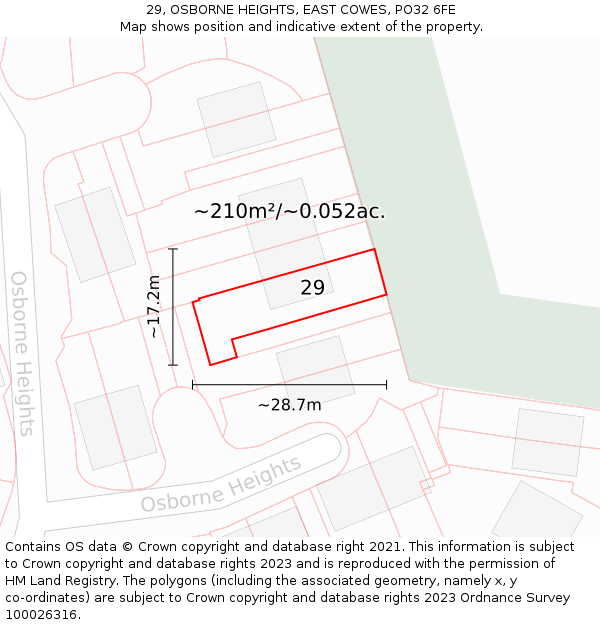 29, OSBORNE HEIGHTS, EAST COWES, PO32 6FE: Plot and title map