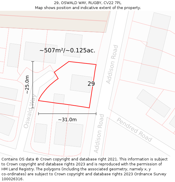 29, OSWALD WAY, RUGBY, CV22 7PL: Plot and title map