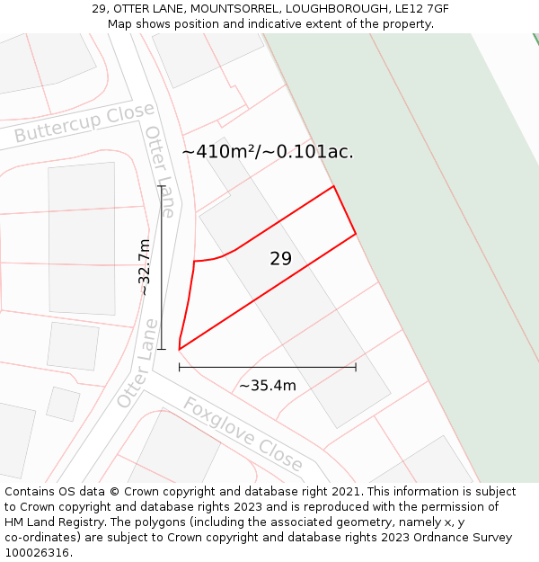 29, OTTER LANE, MOUNTSORREL, LOUGHBOROUGH, LE12 7GF: Plot and title map