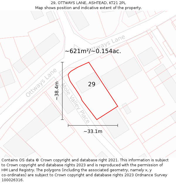 29, OTTWAYS LANE, ASHTEAD, KT21 2PL: Plot and title map