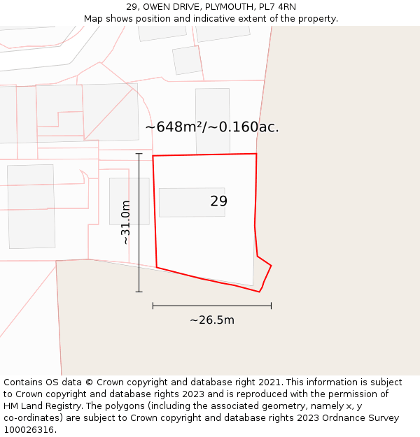 29, OWEN DRIVE, PLYMOUTH, PL7 4RN: Plot and title map
