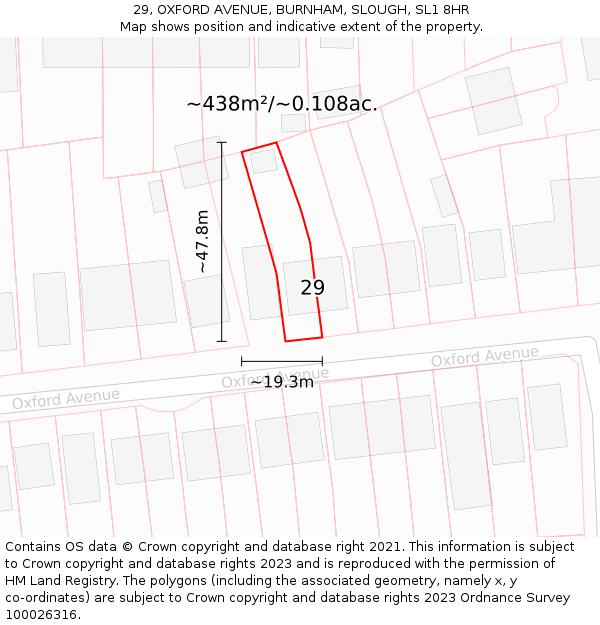 29, OXFORD AVENUE, BURNHAM, SLOUGH, SL1 8HR: Plot and title map