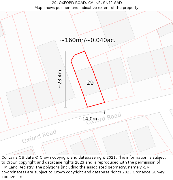 29, OXFORD ROAD, CALNE, SN11 8AD: Plot and title map