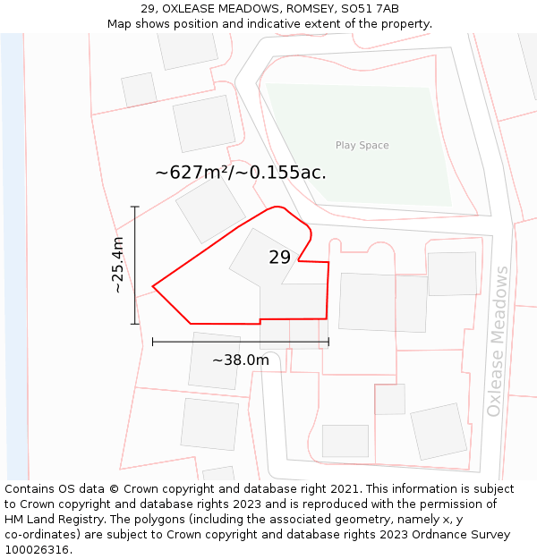 29, OXLEASE MEADOWS, ROMSEY, SO51 7AB: Plot and title map