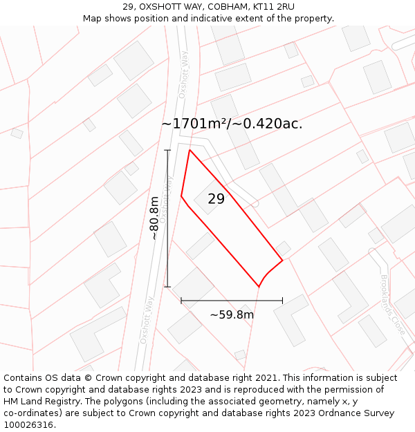 29, OXSHOTT WAY, COBHAM, KT11 2RU: Plot and title map