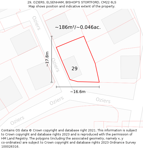 29, OZIERS, ELSENHAM, BISHOP'S STORTFORD, CM22 6LS: Plot and title map