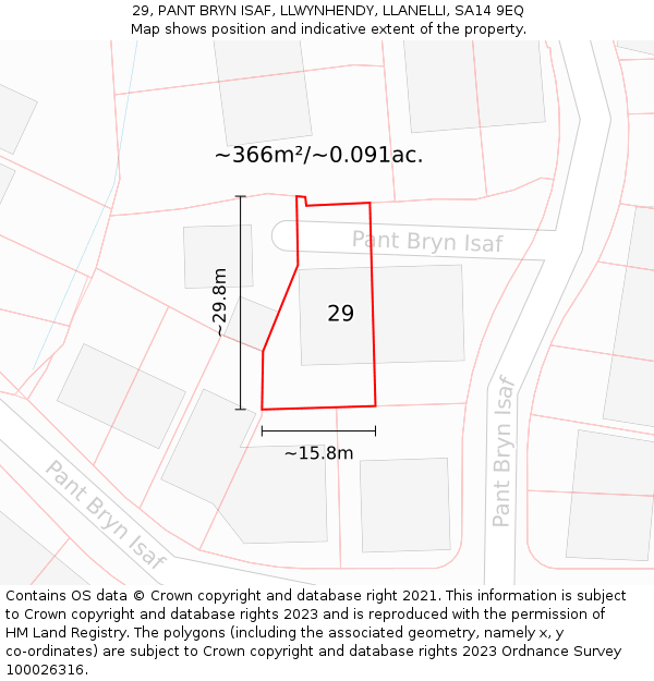 29, PANT BRYN ISAF, LLWYNHENDY, LLANELLI, SA14 9EQ: Plot and title map