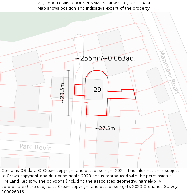 29, PARC BEVIN, CROESPENMAEN, NEWPORT, NP11 3AN: Plot and title map