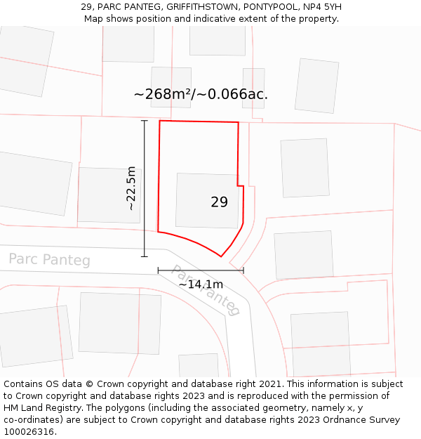 29, PARC PANTEG, GRIFFITHSTOWN, PONTYPOOL, NP4 5YH: Plot and title map