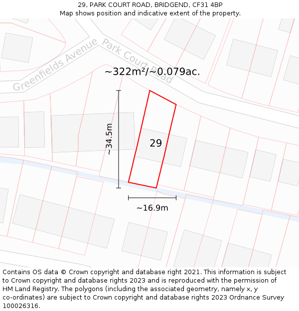 29, PARK COURT ROAD, BRIDGEND, CF31 4BP: Plot and title map