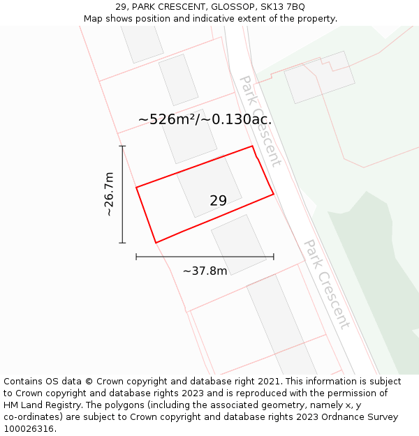 29, PARK CRESCENT, GLOSSOP, SK13 7BQ: Plot and title map