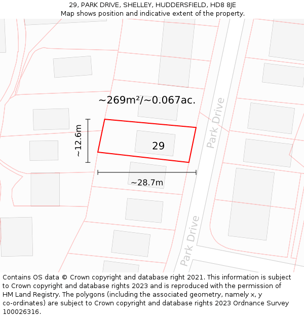 29, PARK DRIVE, SHELLEY, HUDDERSFIELD, HD8 8JE: Plot and title map