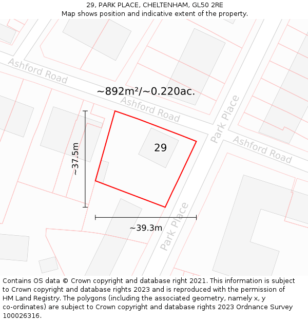 29, PARK PLACE, CHELTENHAM, GL50 2RE: Plot and title map