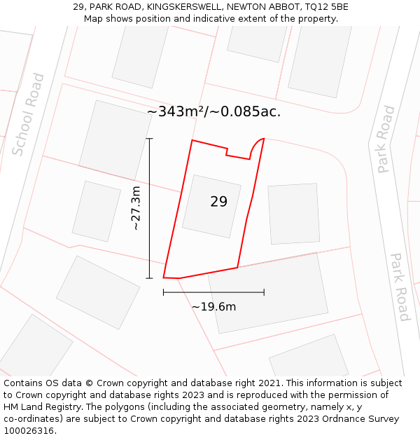 29, PARK ROAD, KINGSKERSWELL, NEWTON ABBOT, TQ12 5BE: Plot and title map