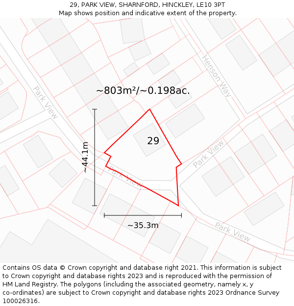 29, PARK VIEW, SHARNFORD, HINCKLEY, LE10 3PT: Plot and title map