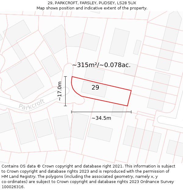 29, PARKCROFT, FARSLEY, PUDSEY, LS28 5UX: Plot and title map