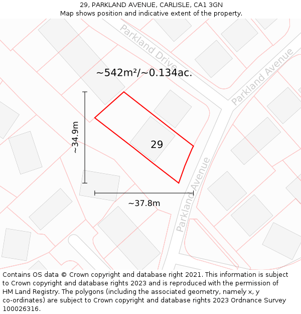 29, PARKLAND AVENUE, CARLISLE, CA1 3GN: Plot and title map