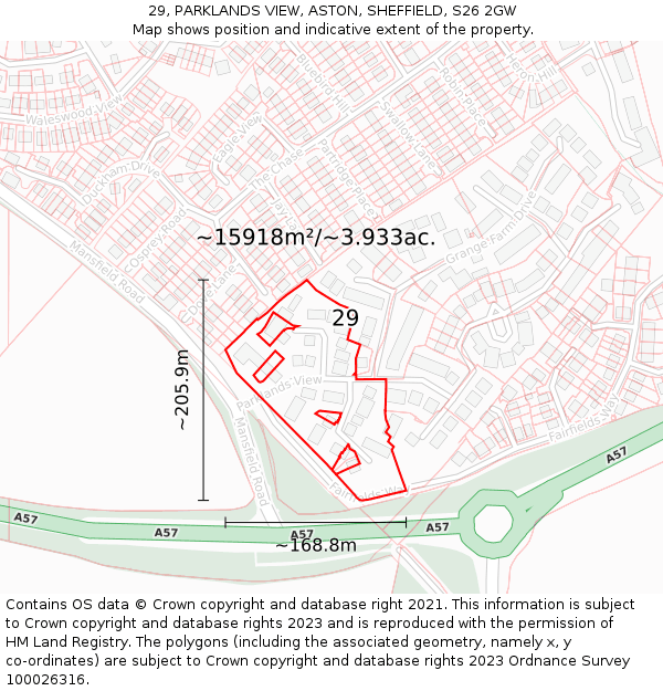 29, PARKLANDS VIEW, ASTON, SHEFFIELD, S26 2GW: Plot and title map