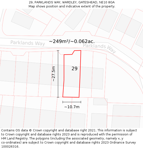 29, PARKLANDS WAY, WARDLEY, GATESHEAD, NE10 8GA: Plot and title map