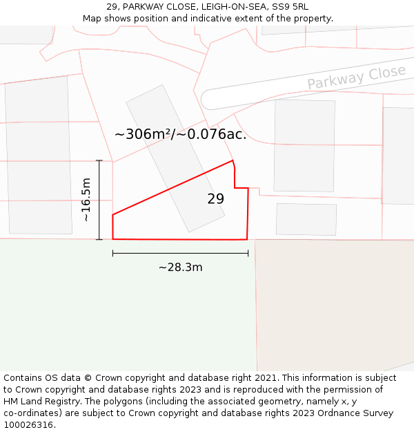 29, PARKWAY CLOSE, LEIGH-ON-SEA, SS9 5RL: Plot and title map