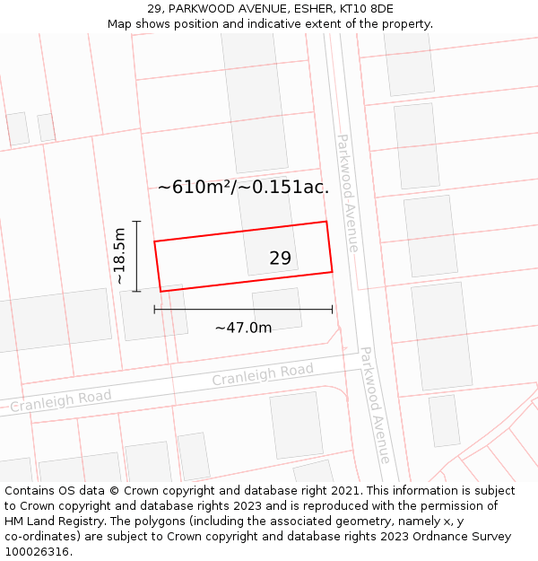 29, PARKWOOD AVENUE, ESHER, KT10 8DE: Plot and title map