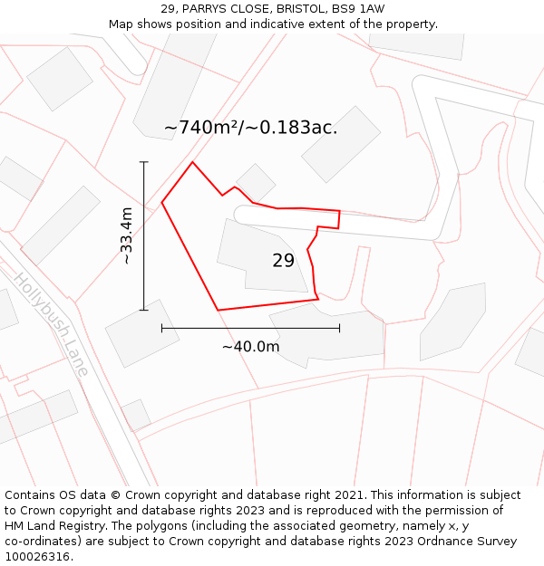 29, PARRYS CLOSE, BRISTOL, BS9 1AW: Plot and title map