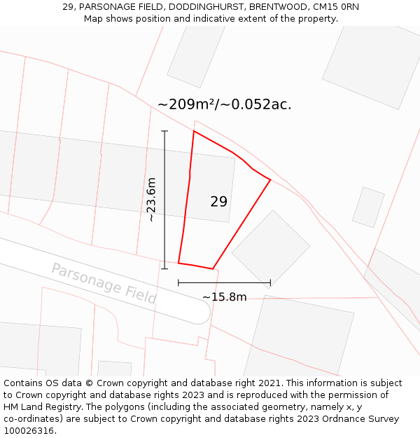 29, PARSONAGE FIELD, DODDINGHURST, BRENTWOOD, CM15 0RN: Plot and title map