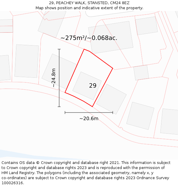 29, PEACHEY WALK, STANSTED, CM24 8EZ: Plot and title map