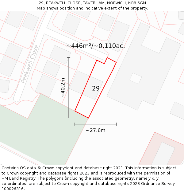 29, PEAKWELL CLOSE, TAVERHAM, NORWICH, NR8 6GN: Plot and title map