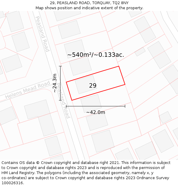 29, PEASLAND ROAD, TORQUAY, TQ2 8NY: Plot and title map