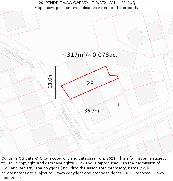 29, PENDINE WAY, GWERSYLLT, WREXHAM, LL11 4UQ: Plot and title map