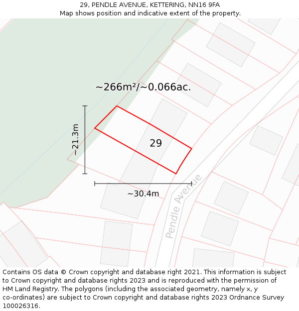 29, PENDLE AVENUE, KETTERING, NN16 9FA: Plot and title map