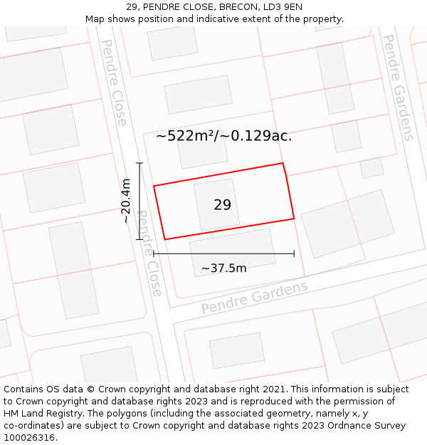 29, PENDRE CLOSE, BRECON, LD3 9EN: Plot and title map