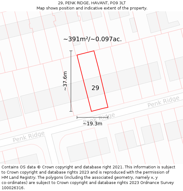 29, PENK RIDGE, HAVANT, PO9 3LT: Plot and title map